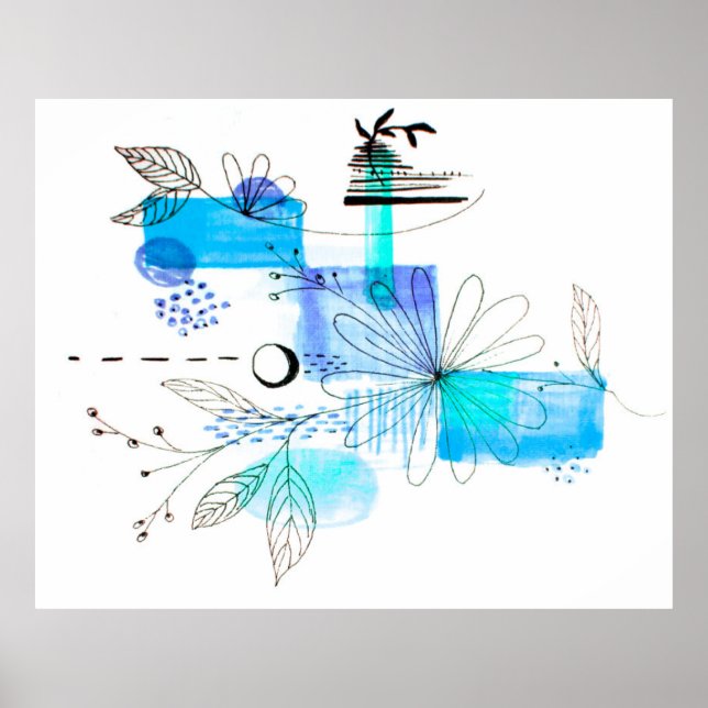 Poster Abstrato Art Blue e Cinza Green (Frente)