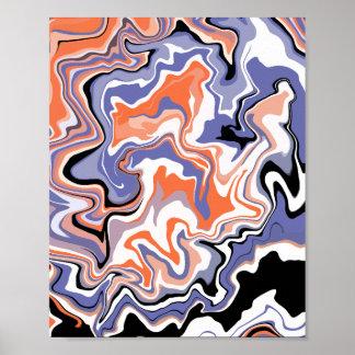 Poster Abstrato Art em laranja, azul, preto e branco