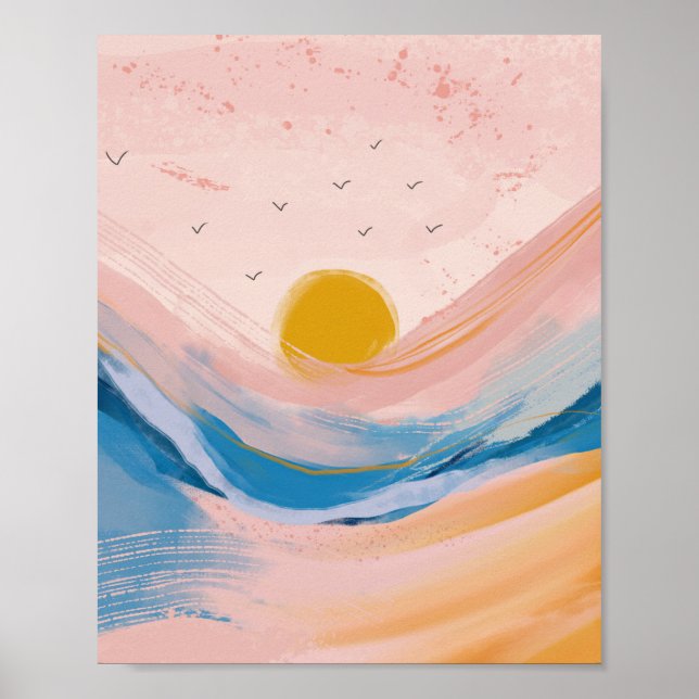 Poster Abstrato Art Ocean Water Landscape Pink and Blue (Frente)