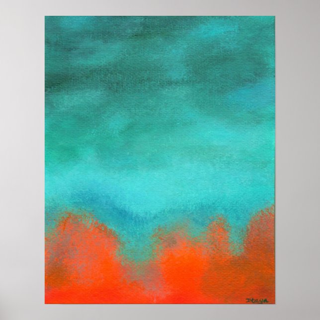 Póster Abstrato Art Sky Fire Lava Red Orange Turquoise (Frente)