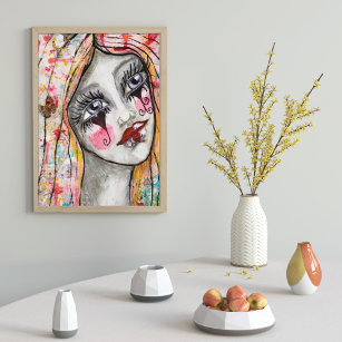 Poster Abstrato Art Whimsical Girl Mime Clowful