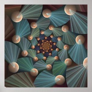 Poster Abstrato, Arte Fractal Com Profundidade De Azul De