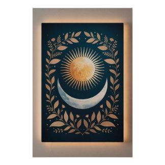 Póster Abstrato Ascensão Botânica Sol Lunar Crescer