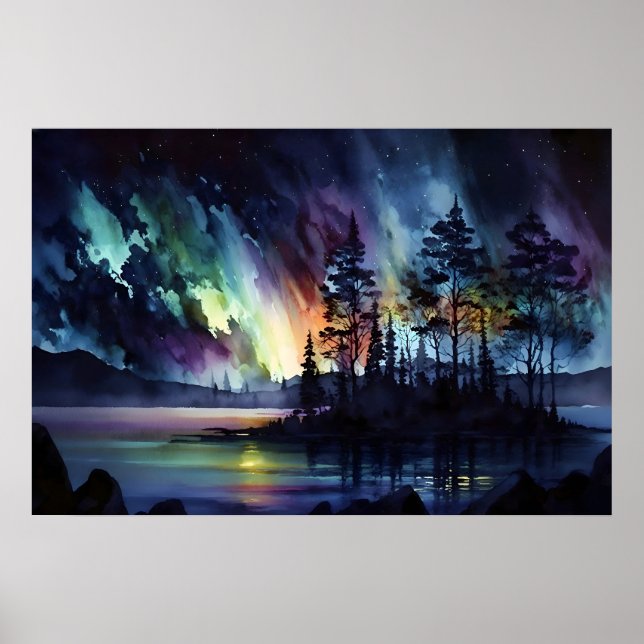 Poster Abstrato Aurora Borealis (Frente)