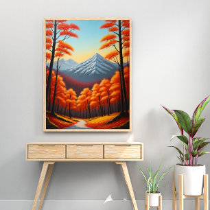 Poster Abstrato Autumn Tree Landscape Oil Paint