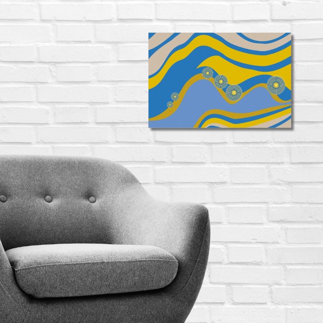 Poster Abstrato Azul Amarelo Inferior (Abstract Blue Yellow Low Tide Poster)