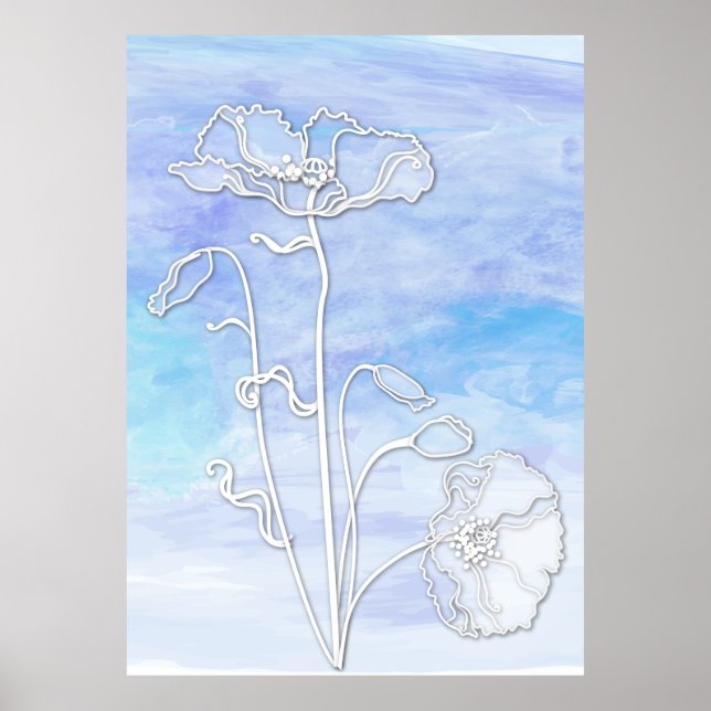 Póster Abstrato Azul Aquarela e papas (Frente)