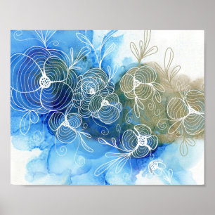 Poster Abstrato Azul Branco Floral 71