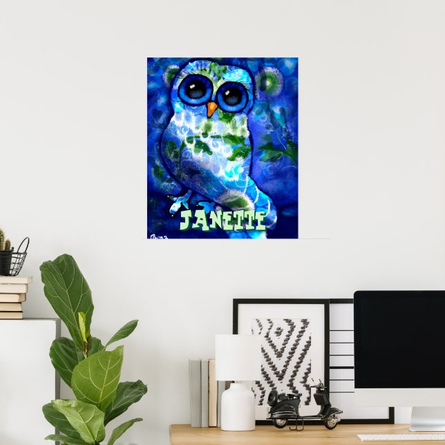 Poster Abstrato azul branco personalizado verde (Escritório em casa)