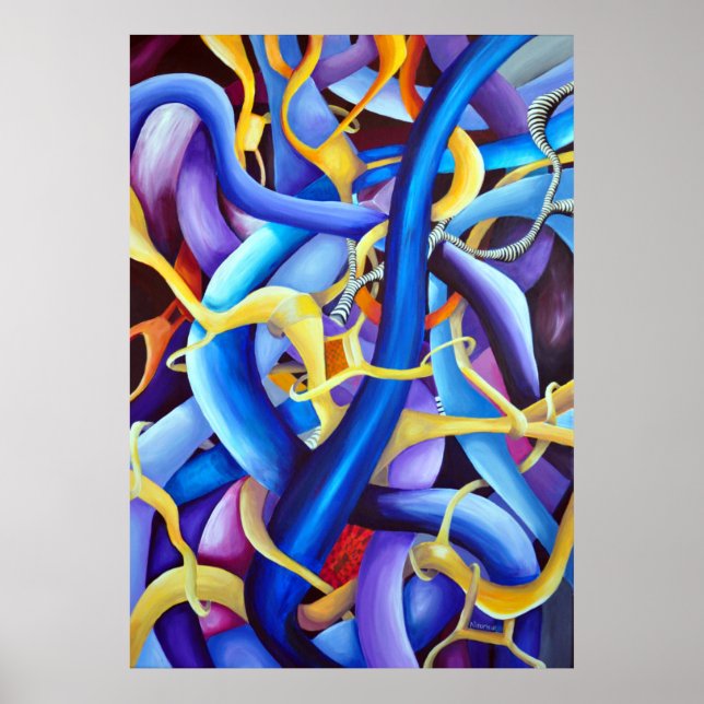 Poster Abstrato Azul Contemporâneo - Ilusão de Profundida (Frente)