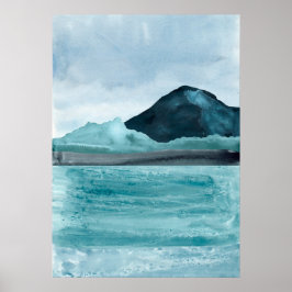 Poster Abstrato azul de aquarela paisagem do lago moderna
