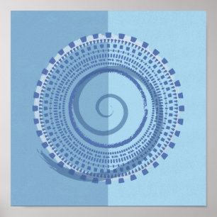 Poster Abstrato Azul, Design de Círculo Espiral Geométr