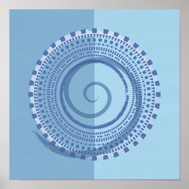 Poster Abstrato Azul, Design de Círculo Espiral Geométric (Frente)
