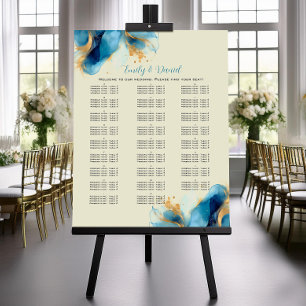 Póster Abstrato Azul e Dourado Gráfico de Cores Aquáticas