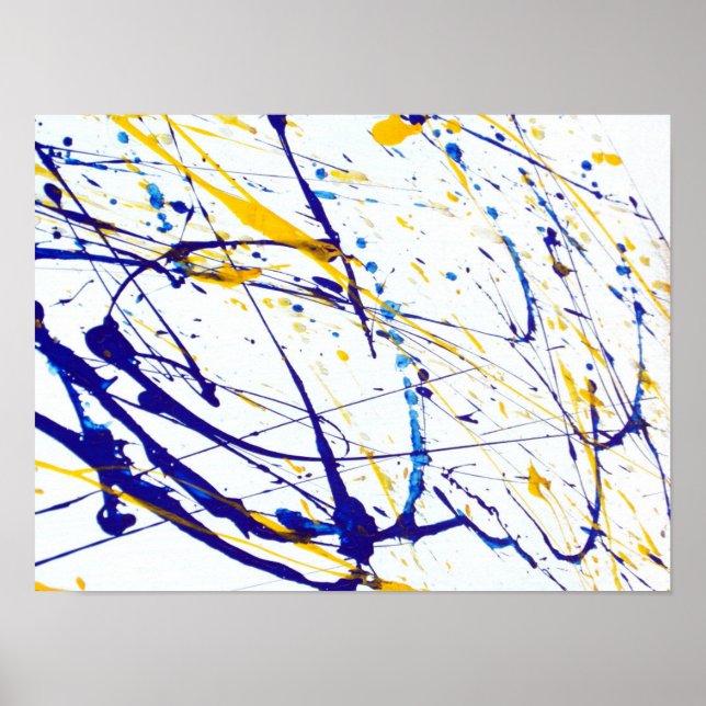 Poster Abstrato Azul e Splatter de Pintura Amarelo (Frente)