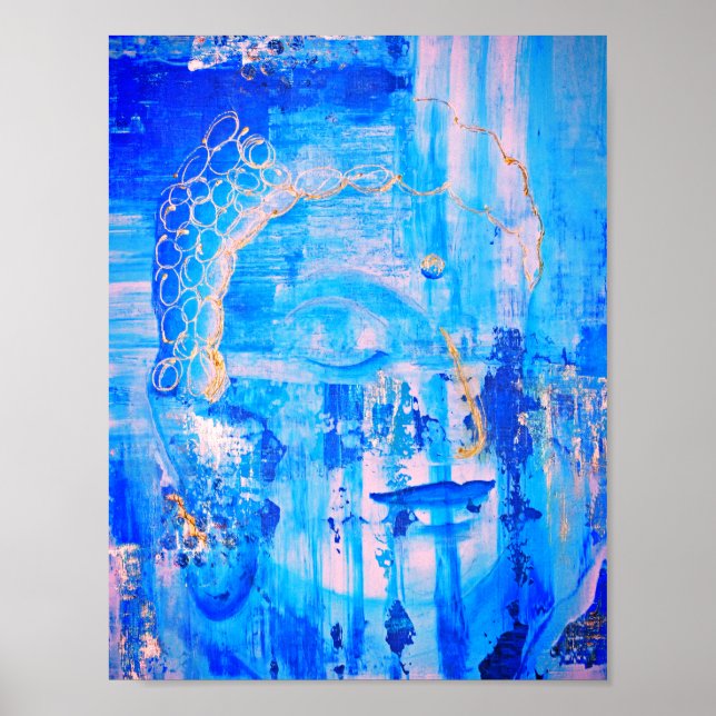 Poster Abstrato Azul Espiritual Buda (Frente)