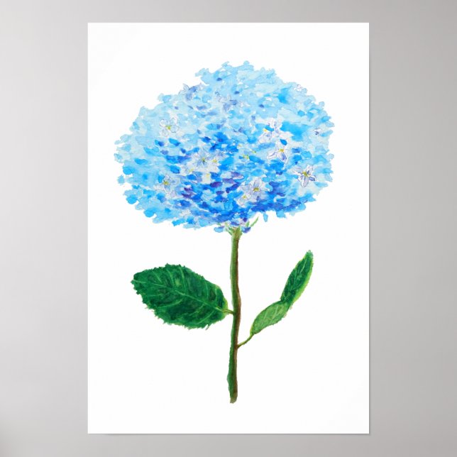 Poster abstrato azul hydrangea watercolor (Frente)