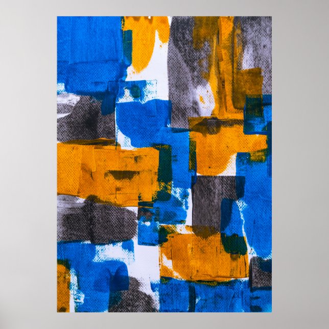 Poster Abstrato azul, laranja e cinza (Frente)