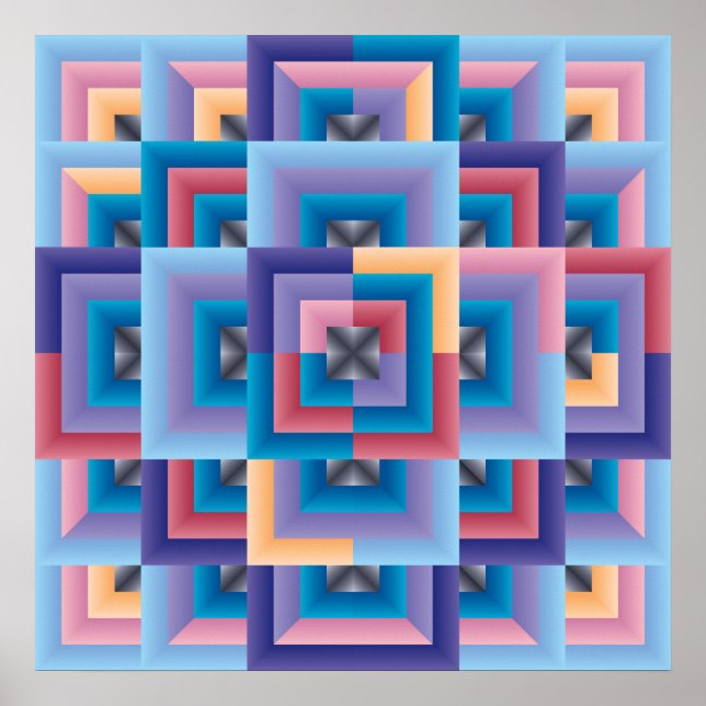 Póster Abstrato Azul Rosa (Frente)