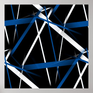 Poster Abstrato Azul sem costura e linhas brancas em pret
