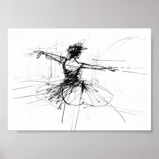 Poster Abstrato Ballerina Dancer Sketch - Premium (Frente)