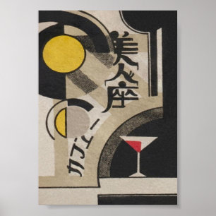 Poster Abstrato, Bar Decor Martini Vintage Japonês