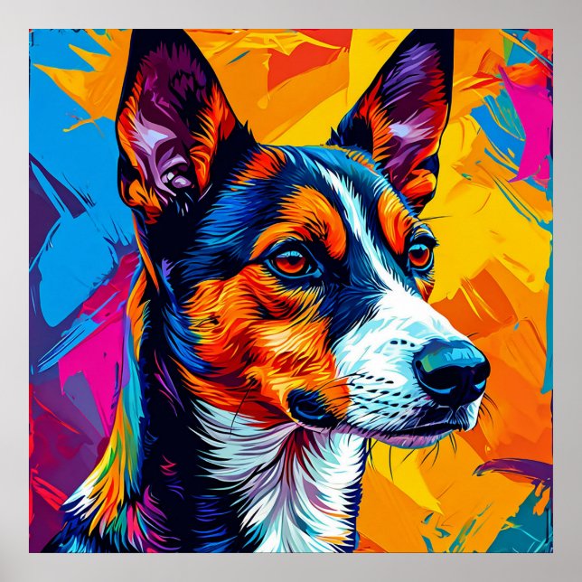 Poster Abstrato Basenji Dog Portrait (Frente)