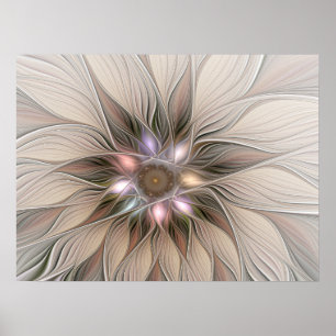 Poster Abstrato Beige Brown Floral Fractal de Flor Joyful