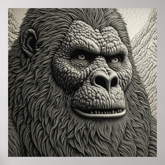 Poster Abstrato Bigfoot em Arte Ai Preta e Branca