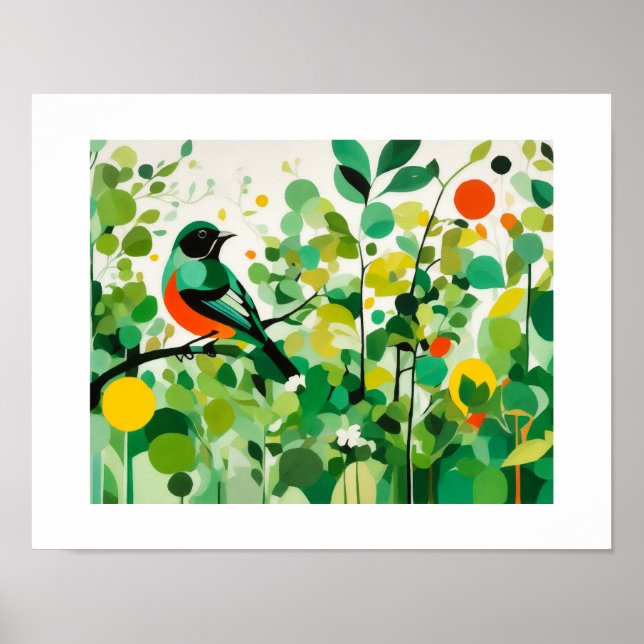 Poster Abstrato Bird Em Uma Ramificação (Frente)