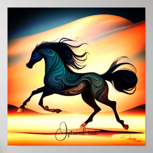Poster Abstrato Black Stallion in Desert