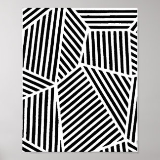 Poster Abstrato Black White Line Art