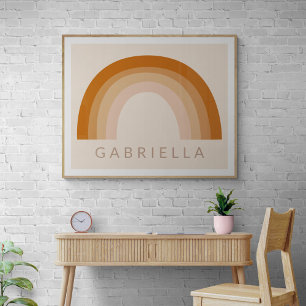 Poster Abstrato Boho 70s Rainbow Terracotta Personalizado