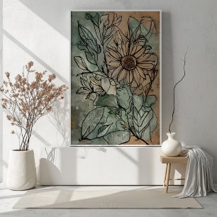 Poster Abstrato Boho Floral Sage and Beige