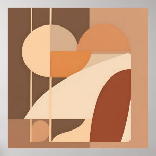 Poster Abstrato Boho Geométrico Terracota Moderno 