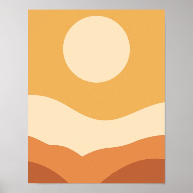 Poster Abstrato Boho Terracotta Terra Tona Paisagem Sol (Frente)