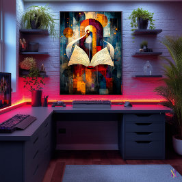 Poster Abstrato Book Art - Design geométrico para leitore