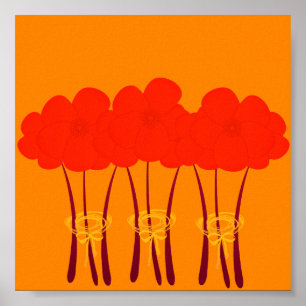 Poster Abstrato Bright Orange Red Anemones Buquê