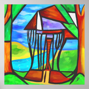 Poster Abstrato - Cabana na floresta