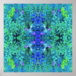 Poster Abstrato Chartreuse e padrão de folhagem azul