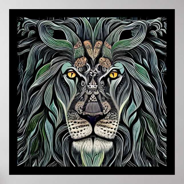 Poster Abstrato Chique King Lion (Frente)