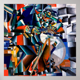 Poster Abstrato Cinza azul verde-amarelo-vermelho