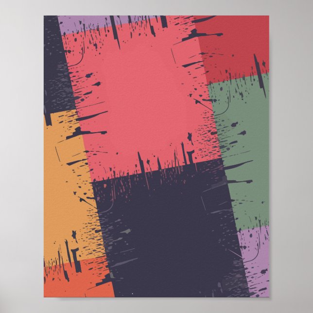 Poster Abstrato Color Blocks com Efeito Splatter de Pintu (Frente)