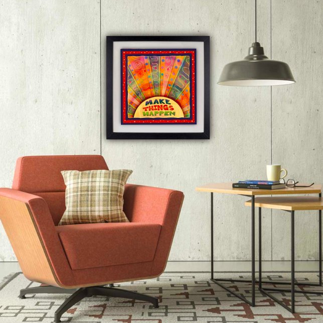 Poster Abstrato Colorido Arco-Íris Faz As Coisas Acontece (Abstract, rainbow ‘make it happen’, classroom Poster by Inspirivity.)