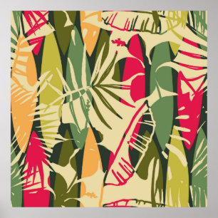 Poster Abstrato com folhas tropicais. Ha