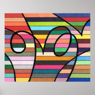 Poster Abstrato com riscas vibrantes com espirais pretas 