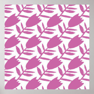 Poster Abstrato cor-de-rosa, flores azuis, com um padrão