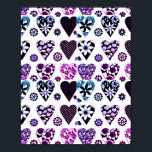 Poster Abstrato Corações e Flores Pop de Cor Moderna<br><div class="desc">Dê a esta bela cena de Pop de cor moderna de Corações e Flores Abstrato...  aquela que você ama. Apresenta corações e flores com padrões ousados em preto,  rosa,  azul,  roxo e branco com realces negros ousados. Corações modernos,  corajosos e coloridos com estampas de abstrato e flores desenhando.</div>