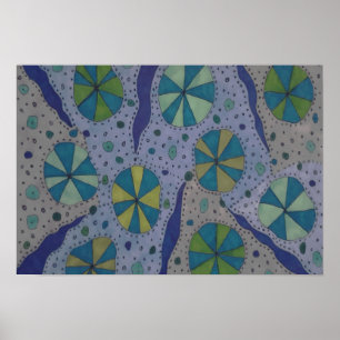 Poster Abstrato Cósmica Azul e Cinza