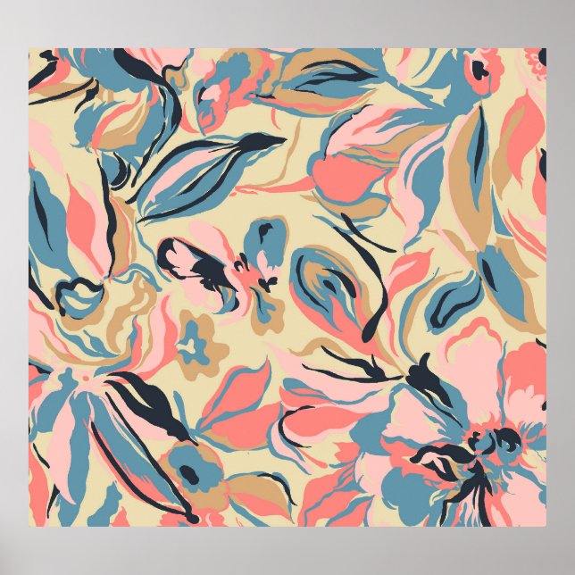 Poster Abstrato: creme floral geométrico. (Frente)